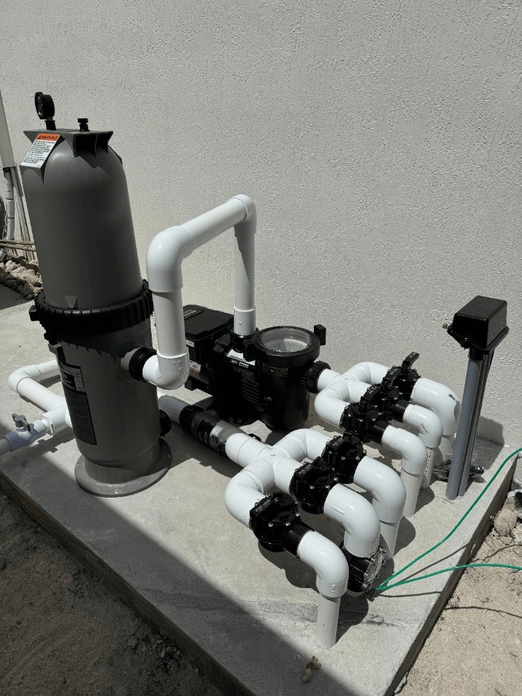 Freshly replumbed pool pump and filter equipment pad